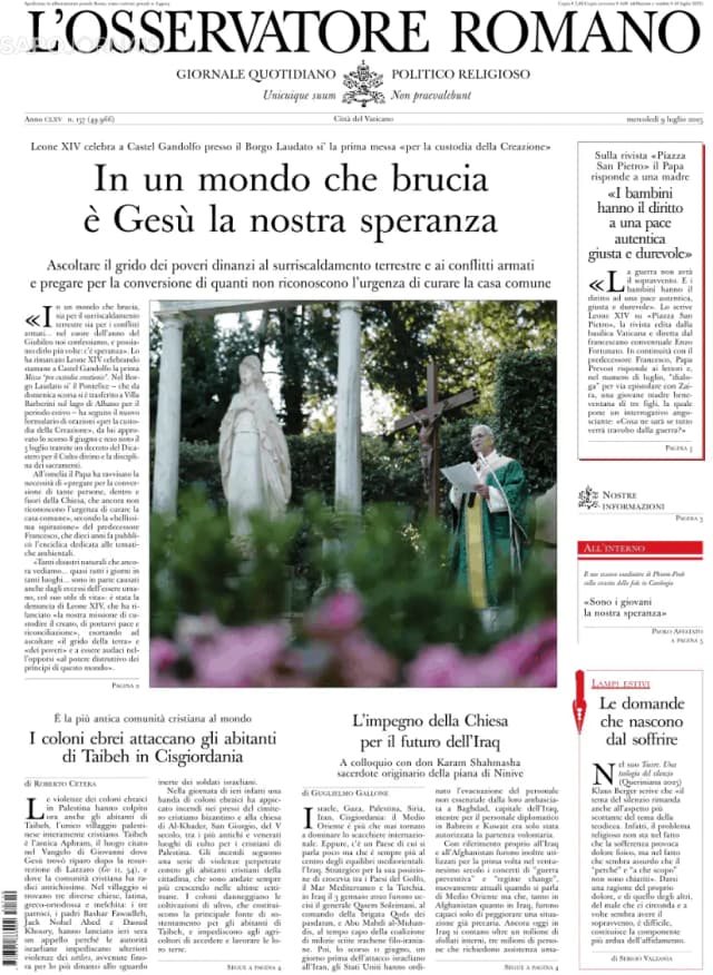 Capa jornal L'Osservatore Romano 2025-07-10