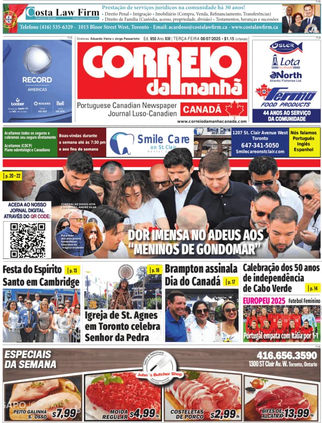 Capa jornal Correio da Manhã-Canada 2025-07-08