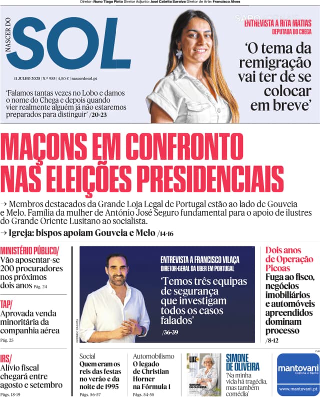 Capa jornal Nascer do SOL 2025-07-11
