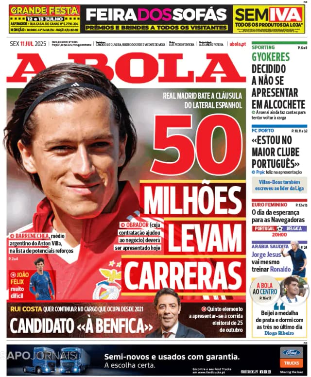 Capa jornal A Bola 2025-07-11