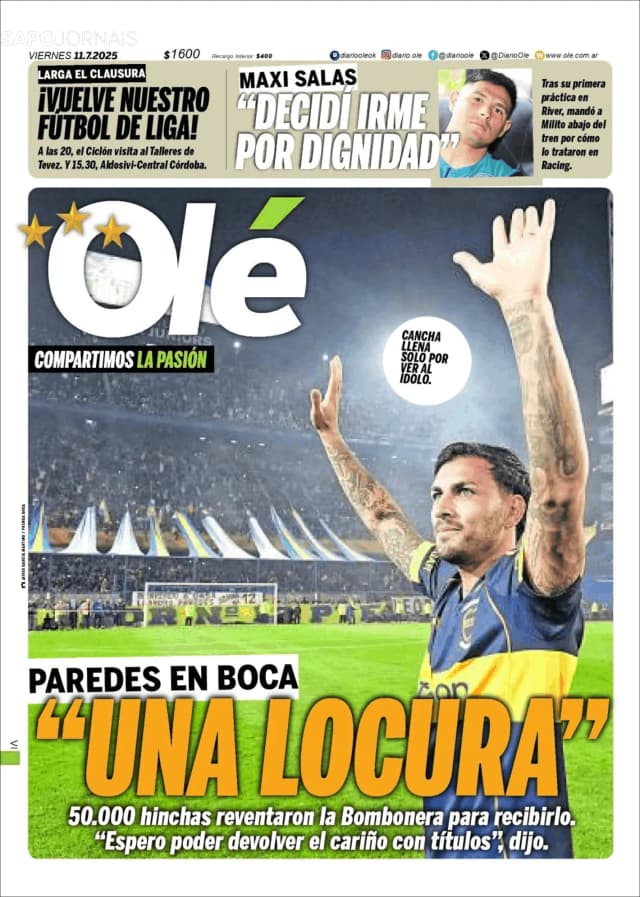 Capa jornal Olé 2025-07-11