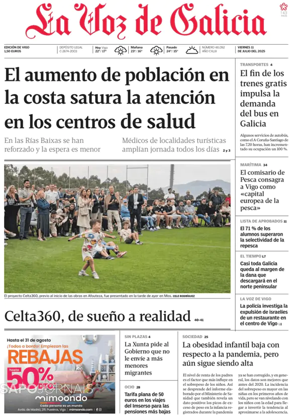 Capa jornal La Voz de Galicia 2025-07-11