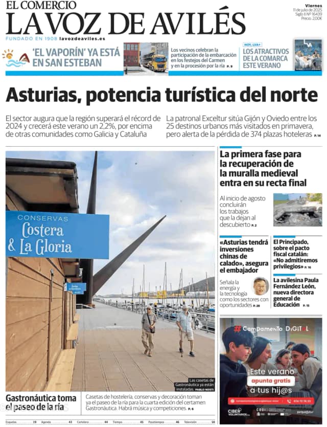 Capa jornal El Comercio La Voz de Avilés 2025-07-11