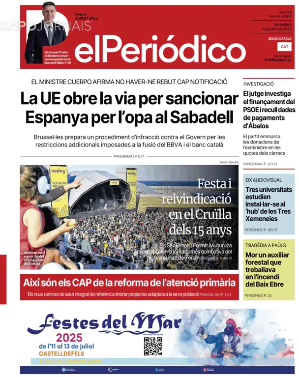 Capa jornal El Periódico de Catalá 2025-07-11