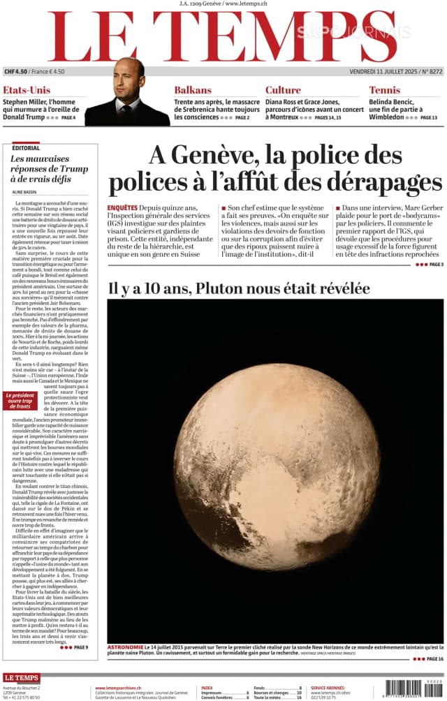 Capa jornal Le Temps 2025-07-11