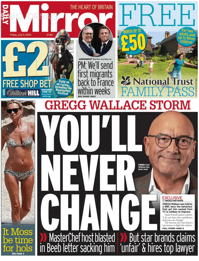 Capa jornal Daily Mirror 2025-07-11