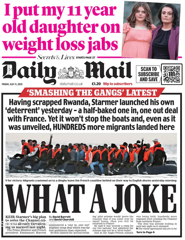 Capa jornal Daily Mail 2025-07-11