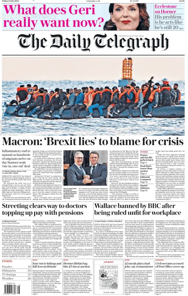 Capa jornal The Daily Telegraph 2025-07-11