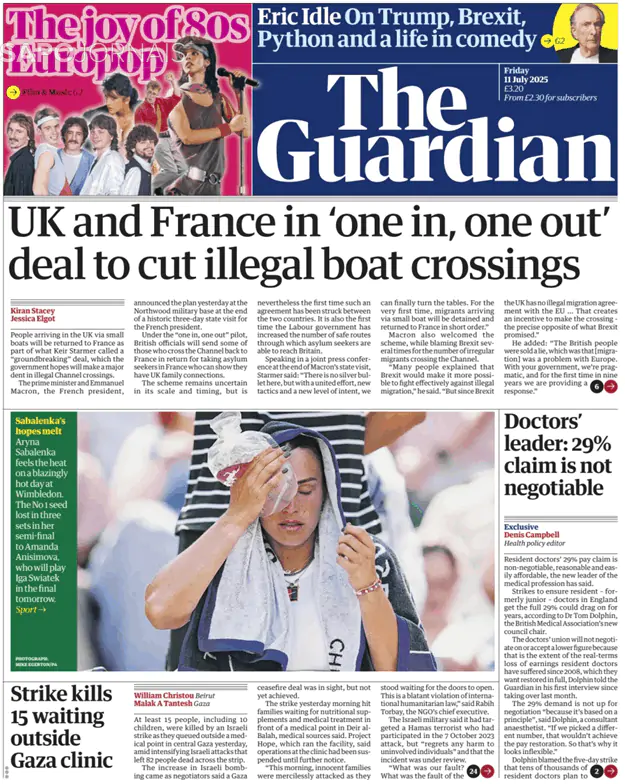 Capa jornal The Guardian 2025-07-11