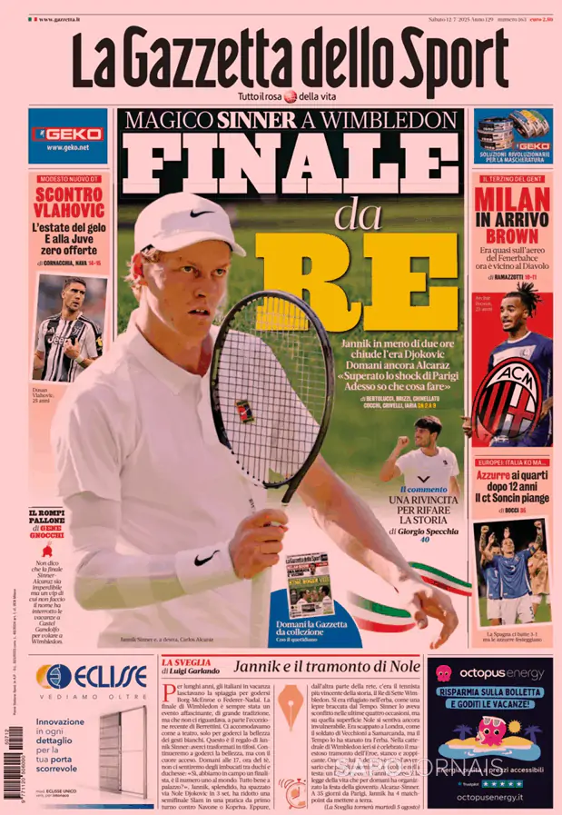 Capa jornal Gazzetta dello Sport 2025-07-12