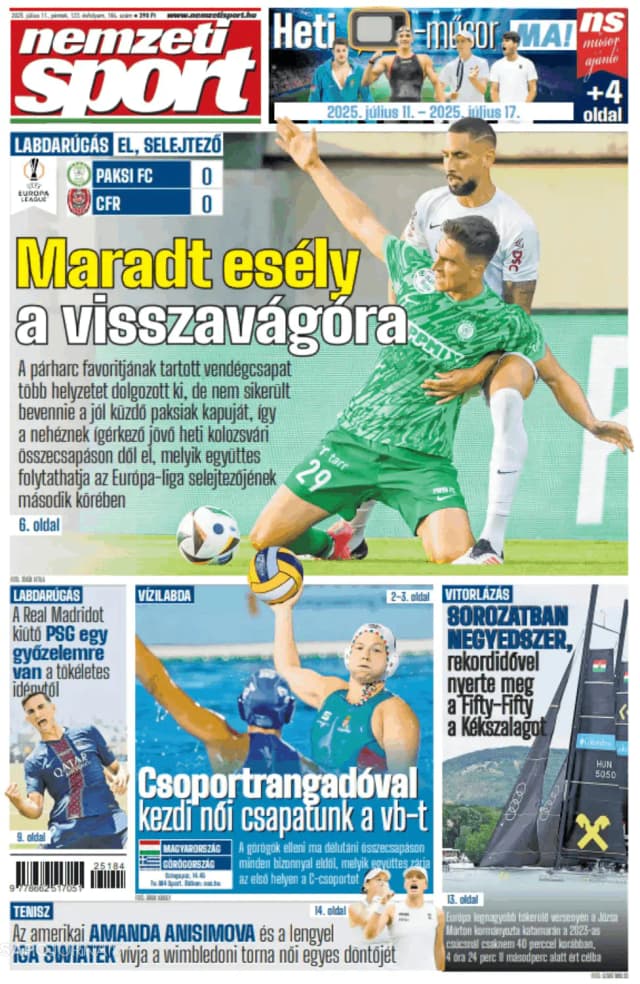 Capa jornal Nemzeti Sport 2025-07-11
