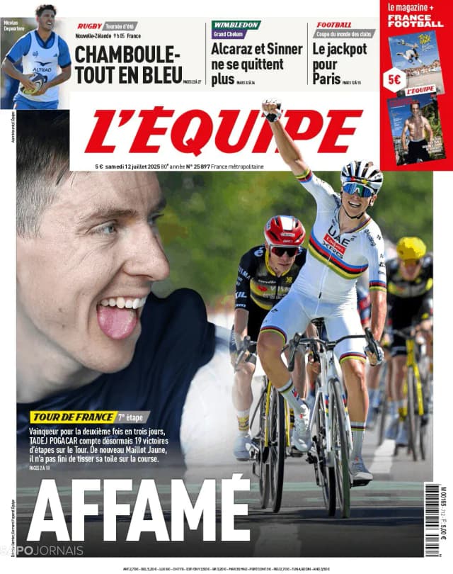 Capa jornal L'Équipe 2025-07-12