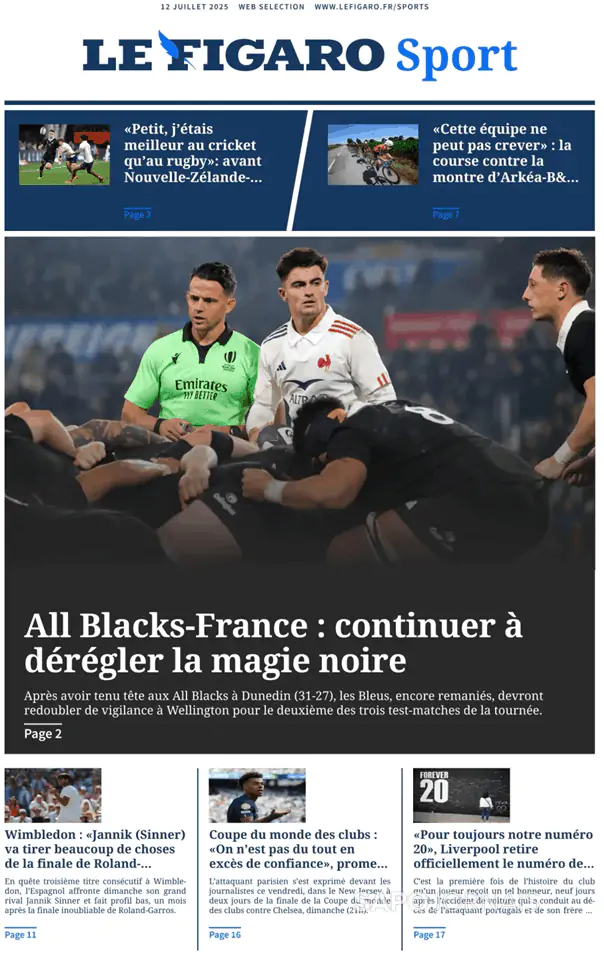 Capa jornal Le Figaro Sport 2025-07-12
