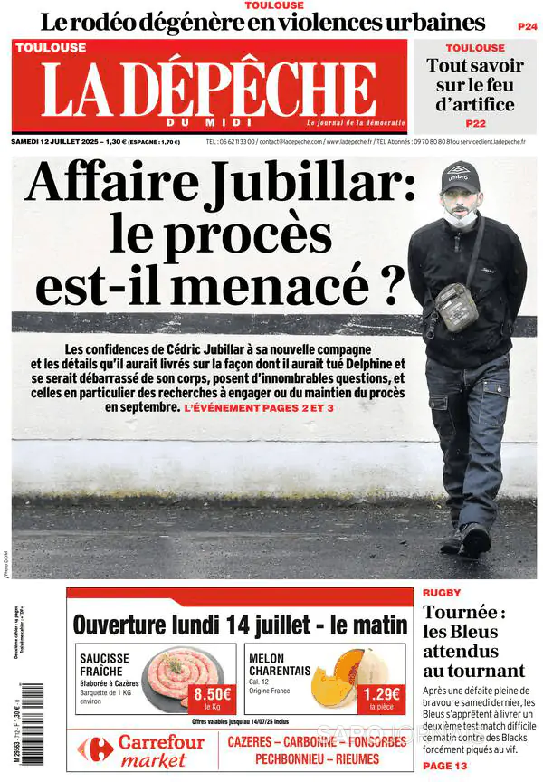 Capa jornal La Dépêche du Midi 2025-07-12