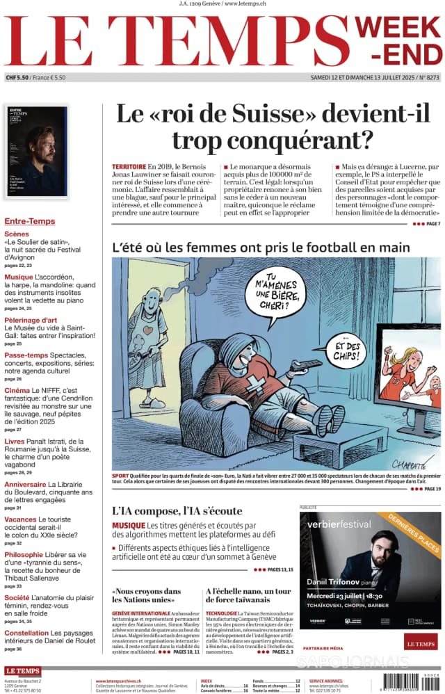 Capa jornal Le Temps 2025-07-12