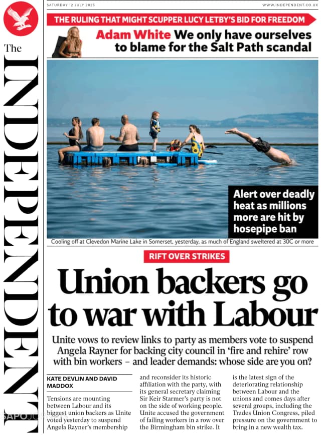 Capa jornal The Independent 2025-07-12