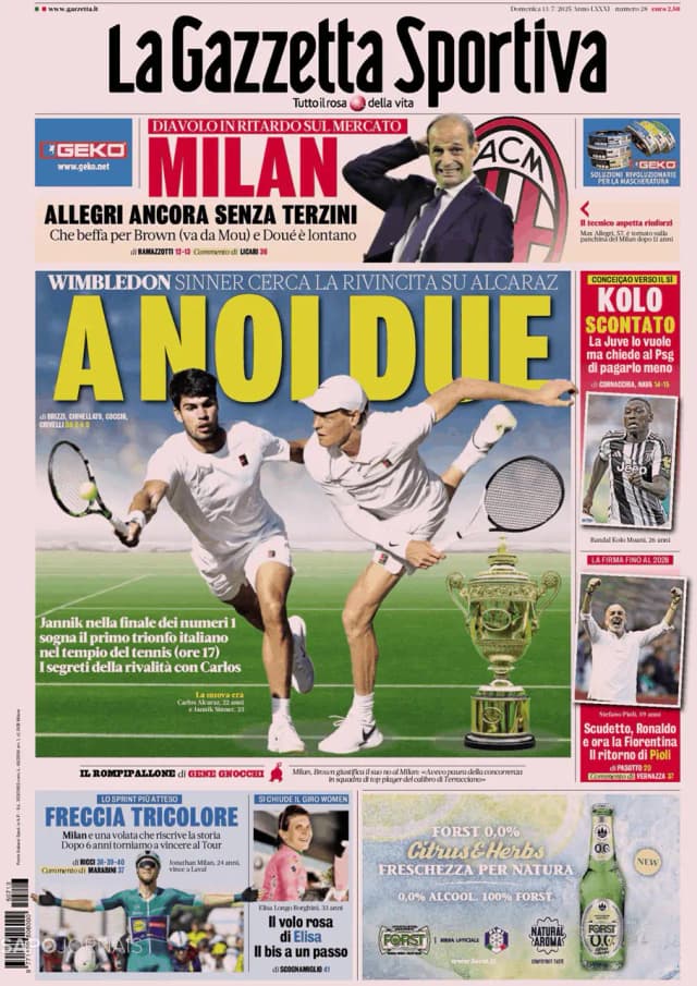 Capa jornal Gazzetta dello Sport 2025-07-13
