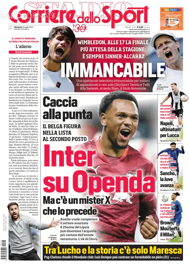 Capa jornal Corriere dello Sport 2025-07-13