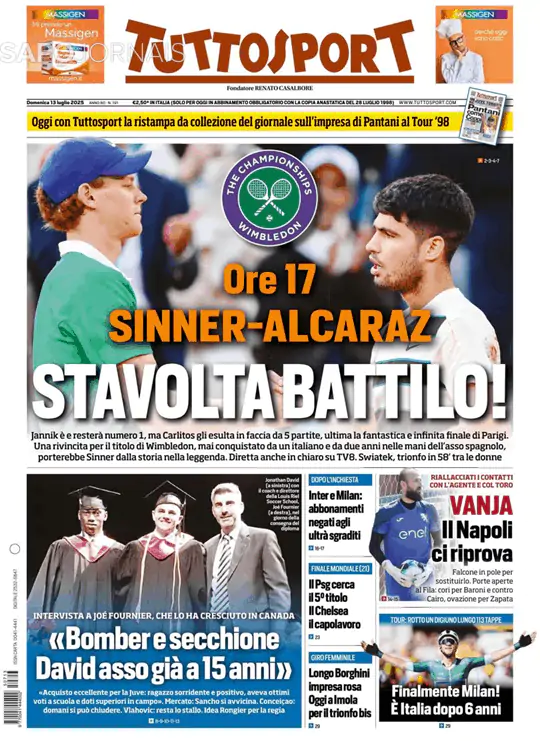 Capa jornal Tuttosport 2025-07-13