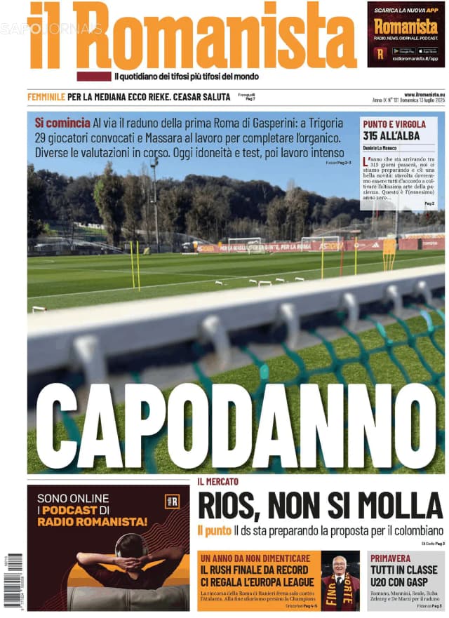 Capa jornal Il Romanista 2025-07-13