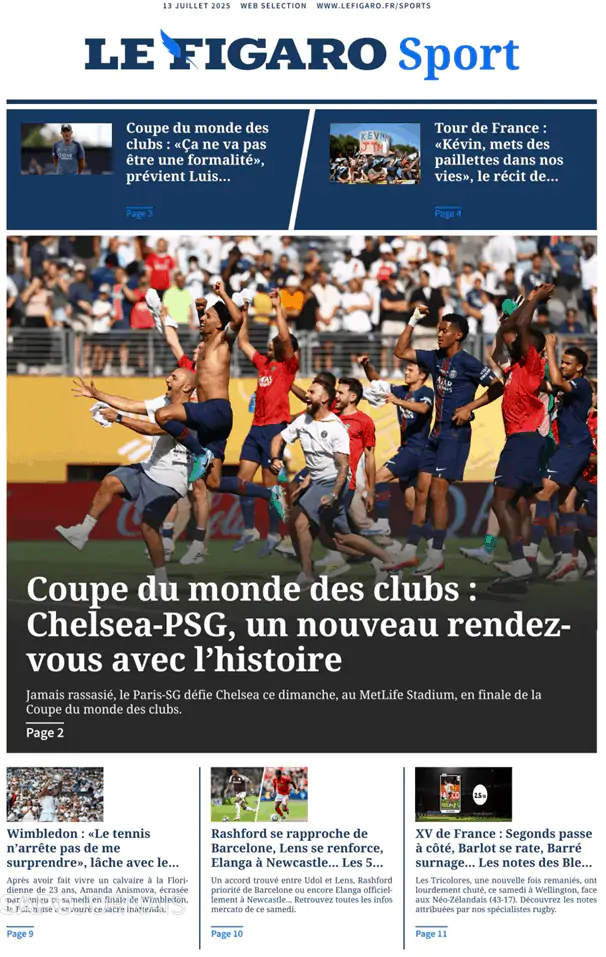 Capa jornal Le Figaro Sport 2025-07-13