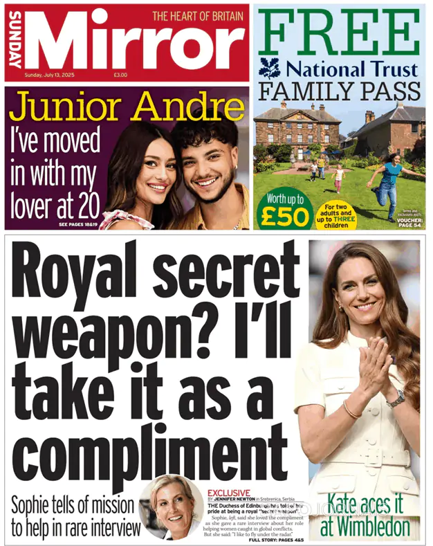 Capa jornal Daily Mirror 2025-07-13