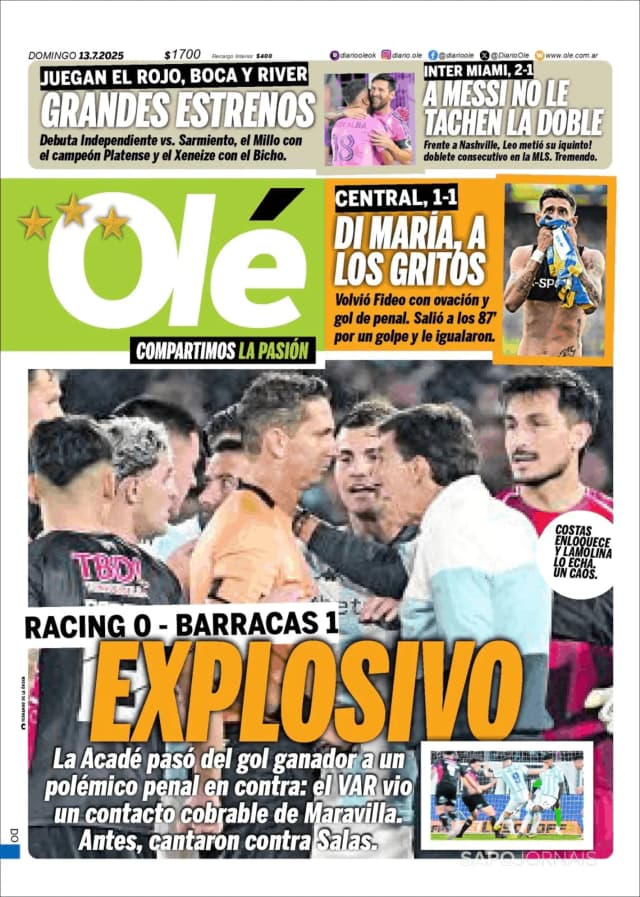 Capa jornal Olé 2025-07-13