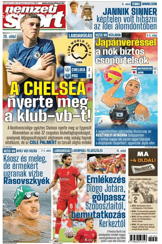 Capa jornal Nemzeti Sport 2025-07-14