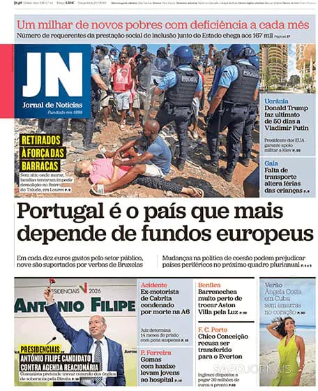 Capa jornal Jornal de Notícias 2025-07-15