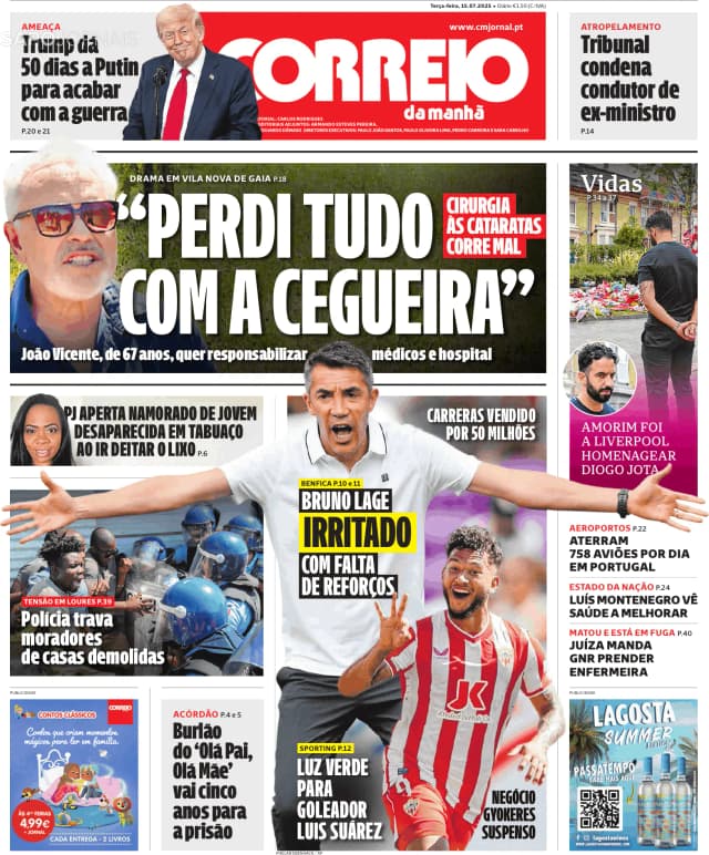 Capa jornal Correio da Manhã 2025-07-15