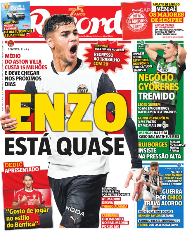 Capa jornal Record 2025-07-15
