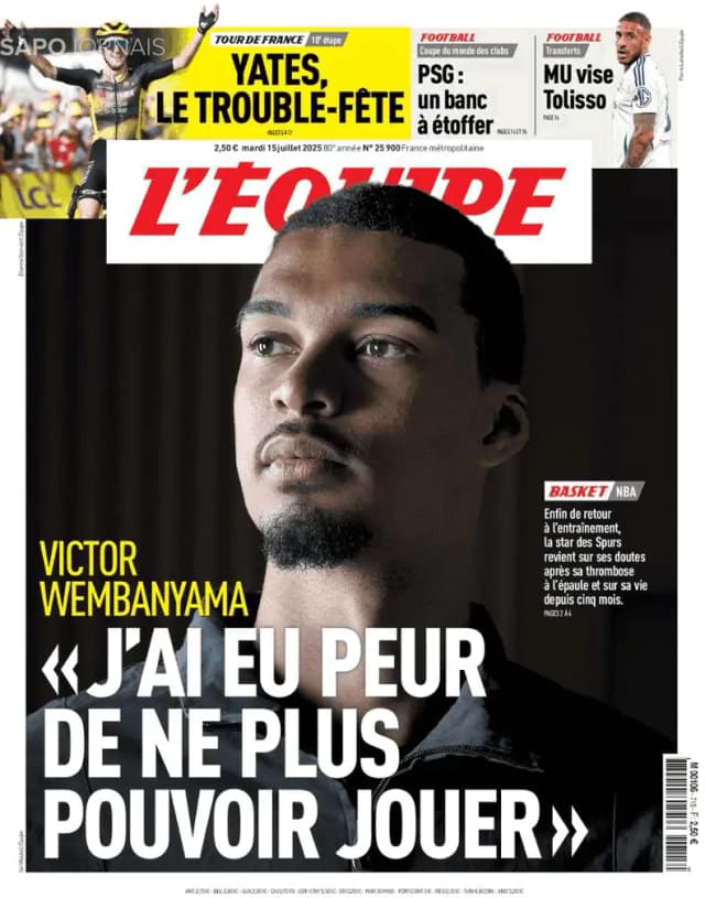 Capa jornal L'Équipe 2025-07-15