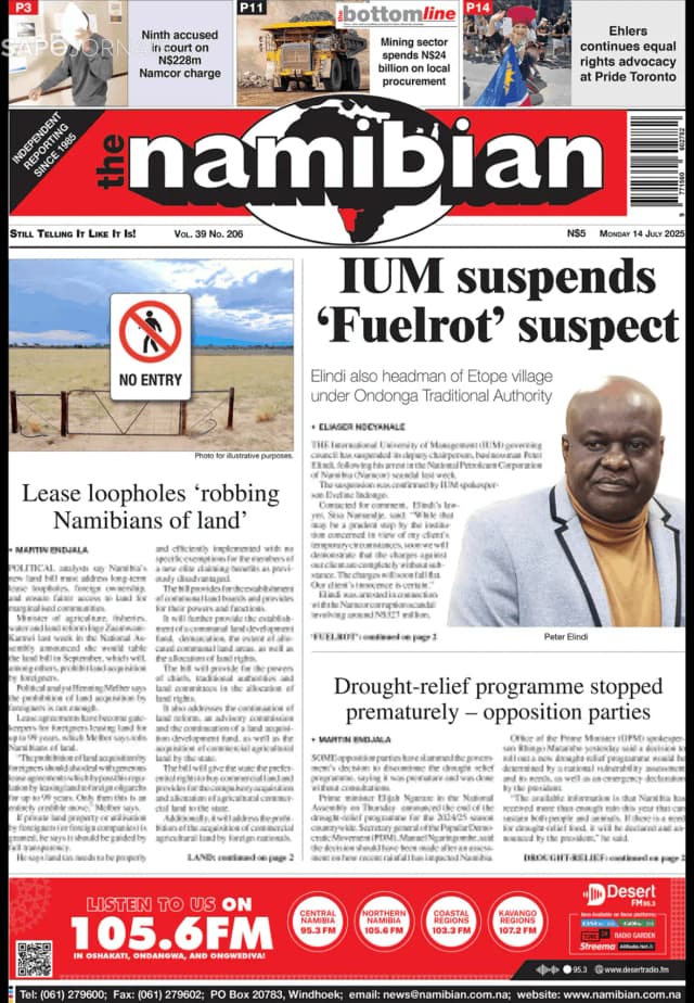 Capa jornal The Namibian 2025-07-14