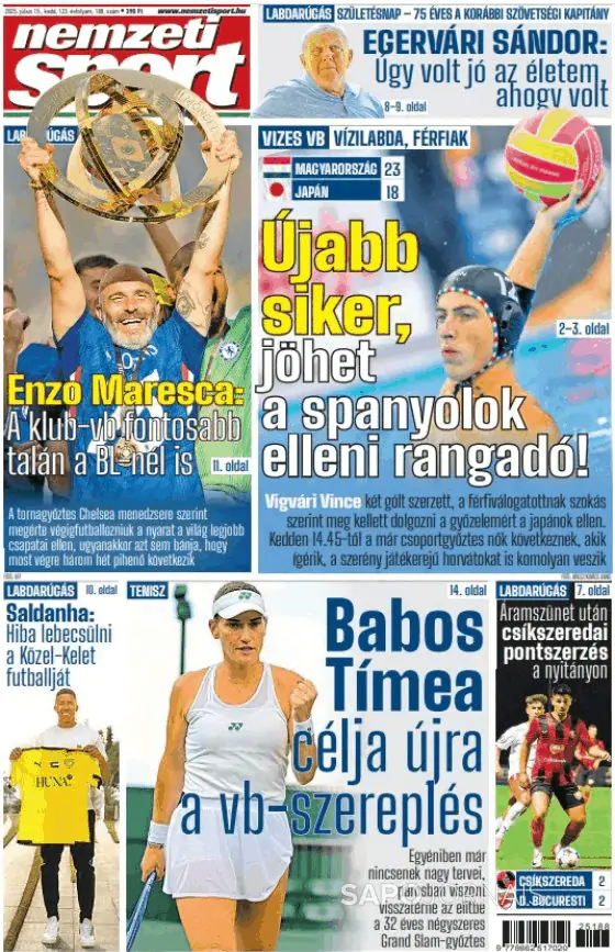 Capa jornal Nemzeti Sport 2025-07-15