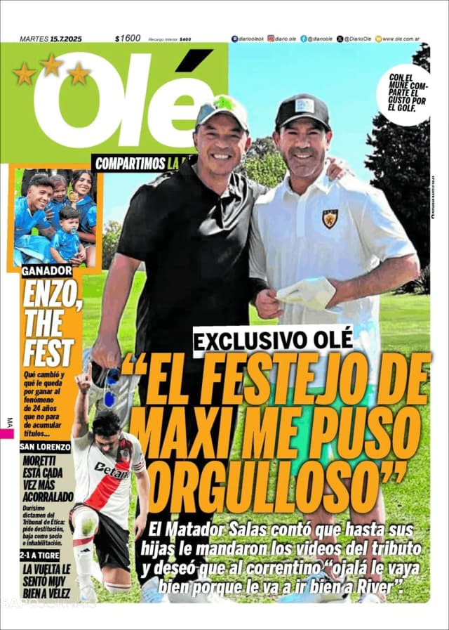 Capa jornal Olé 2025-07-15