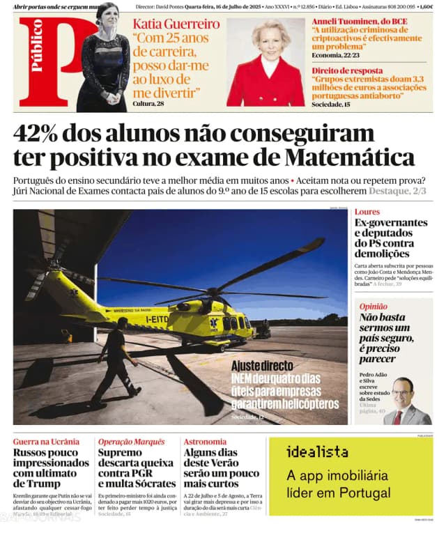 Capa jornal Público 2025-07-16