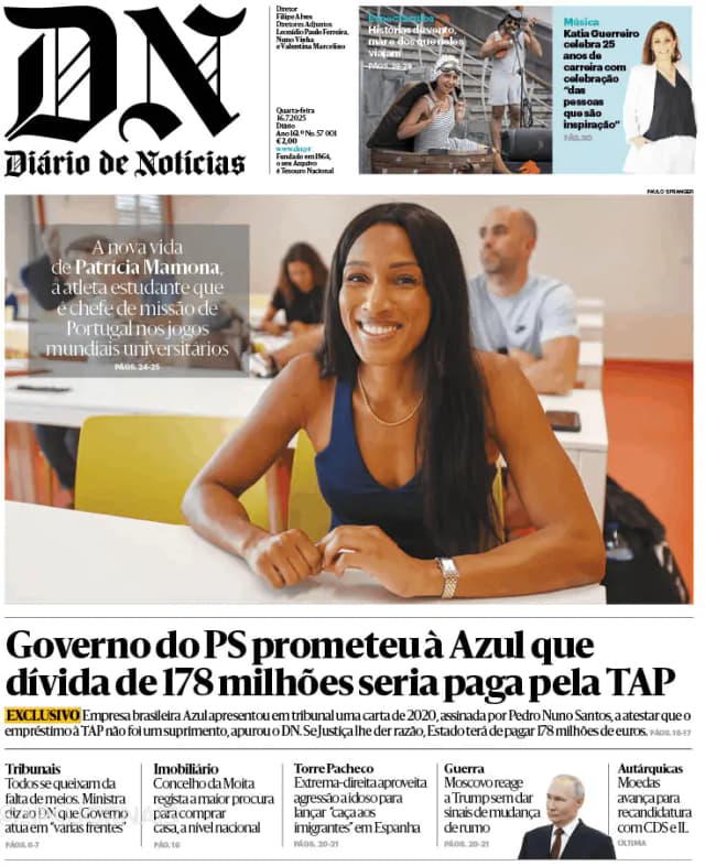 Capa jornal Diário de Notícias 2025-07-16