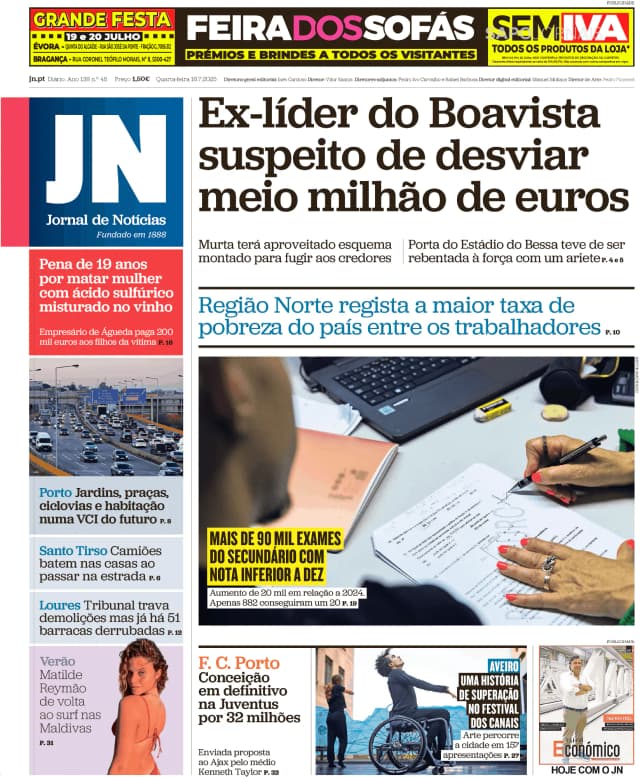 Capa jornal Jornal de Notícias 2025-07-16