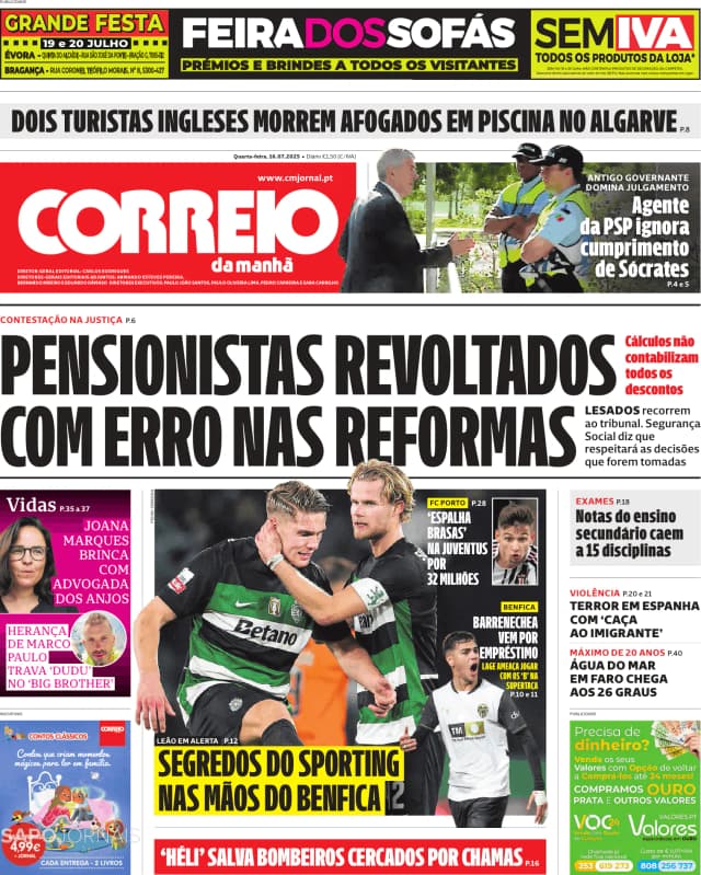Capa jornal Correio da Manhã 2025-07-16