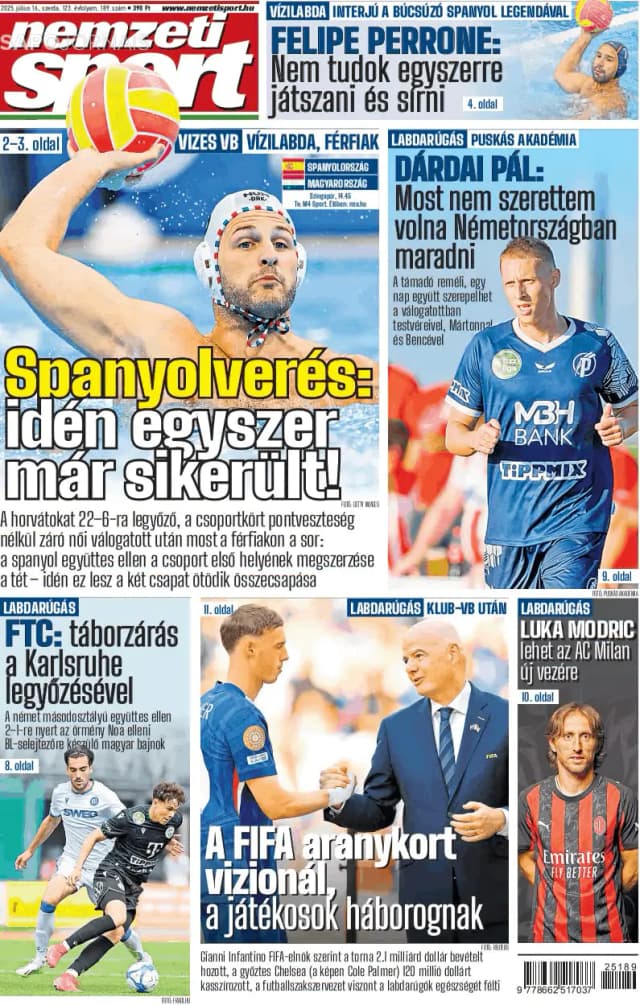 Capa jornal Nemzeti Sport 2025-07-16