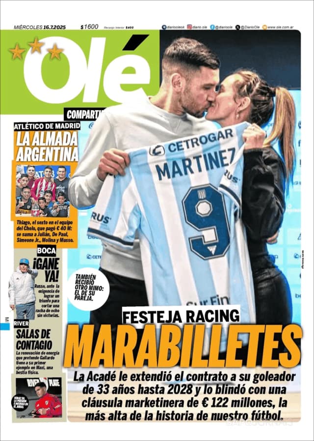 Capa jornal Olé 2025-07-16