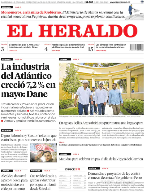 Capa jornal El Heraldo 2025-07-16