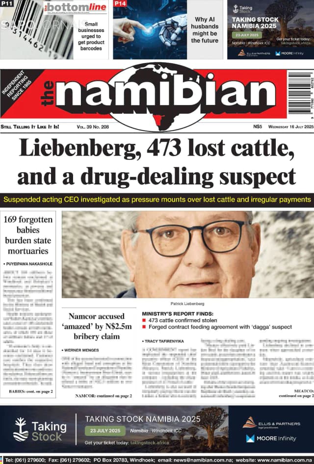 Capa jornal The Namibian 2025-07-16