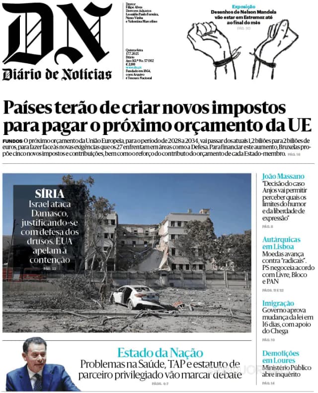 Capa jornal Diário de Notícias 2025-07-17