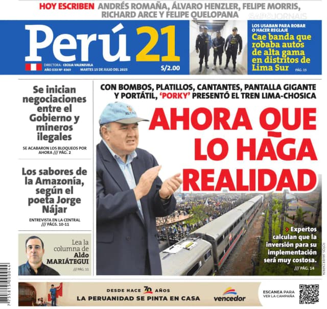 Capa jornal Perú 21 2025-07-15