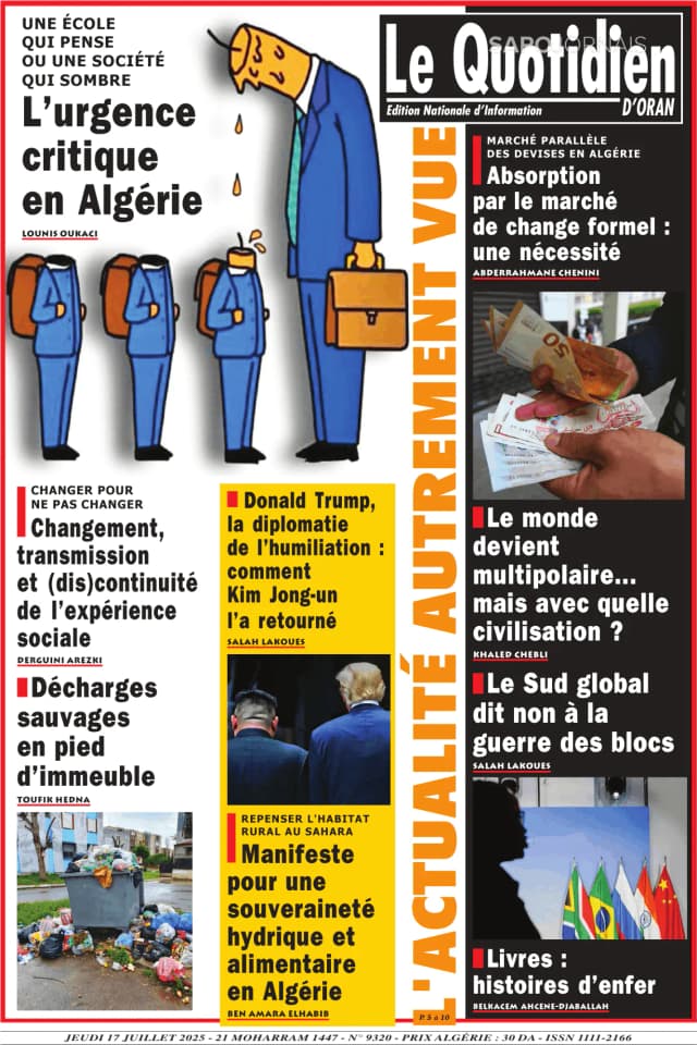 Capa jornal Le Quotidien D’Oran 2025-07-17