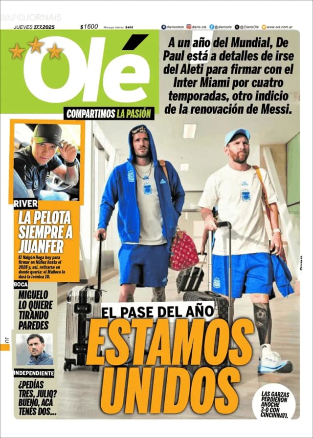 Capa jornal Olé 2025-07-17