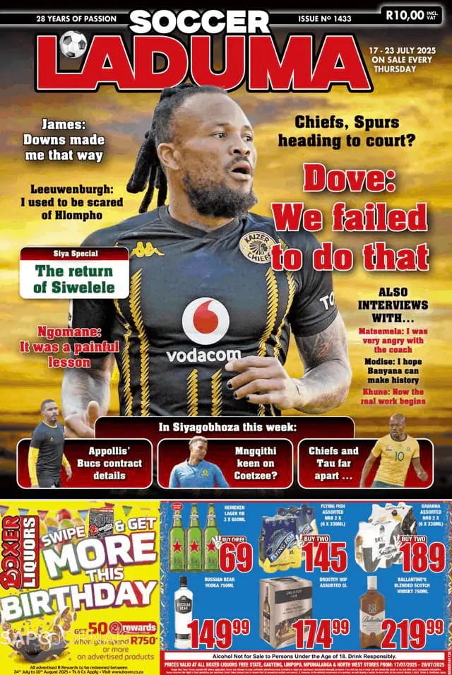 Capa jornal Soccer Laduma 2025-07-17
