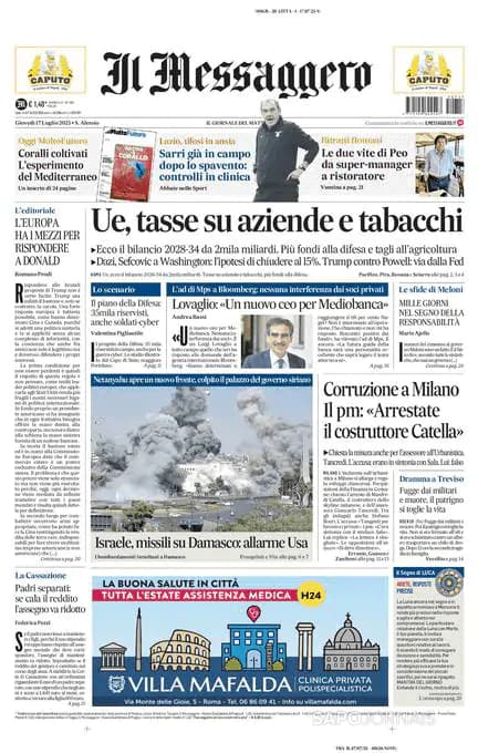 Capa jornal Il Messaggero 2025-07-17