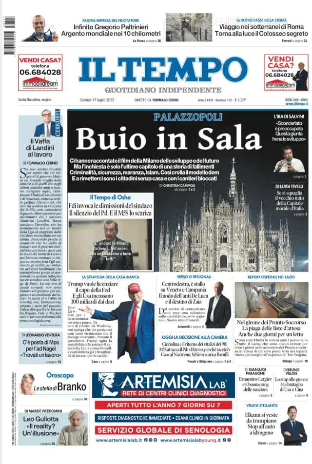 Capa jornal Il Tempo 2025-07-17